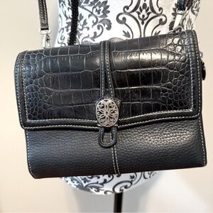 BRIGHTON BLACK LEATHER CROSSBODY WALLET PURSE DETACHABLE STRAP